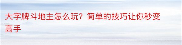 大字牌斗地主怎么玩？简单的技巧让你秒变高手