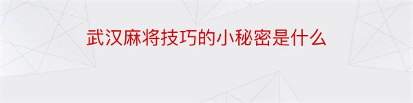 武汉麻将技巧的小秘密是什么