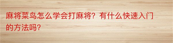 麻将菜鸟怎么学会打麻将？有什么快速入门的方法吗？